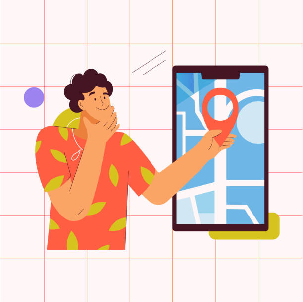 Trekking location on Map concept. Pointer on smartphone display vector art illustration