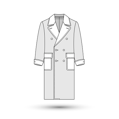 Trench coat icon. Fashion garment symbol. Technical drawing of garment for design, logo, advertising banner. vector