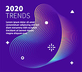2020 Trends graphic design with abstract gradient line waves. Minimalist graphic template for placards, presentations, banners, brochures.