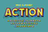 Trendy 3d comical font design, colorful alphabet, typeface. Color swatches control.