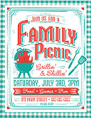 istock Trendy and stylized Family Picnic BBQ Party invitation design template for summer cookouts and celebrations 1314824076