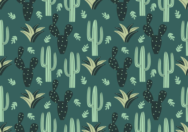 Trendy cactus seamless pattern with floral drawing style. Jungle green colors theme. Vector illustration for kids and baby apparel fashion textile print. Trendy cactus seamless pattern with floral drawing style. Jungle green colors theme. Vector illustration for kids and baby apparel fashion textile print. cactus patterns stock illustrations