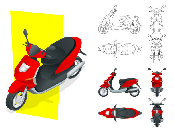 illustrations, cliparts, dessins animés et icônes de scooter électrique branché, isolé sur fond blanc. modèle de moto isolé pour cyclomoteur, moto de marque et la publicité - scooter
