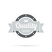 Gray Trendy badge (Quality, Guaranteed), with shadow and isolated on a white background. Elements for your design, with space for your text. Vector Illustration (EPS10, well layered and grouped). Easy to edit, manipulate, resize or colorize.