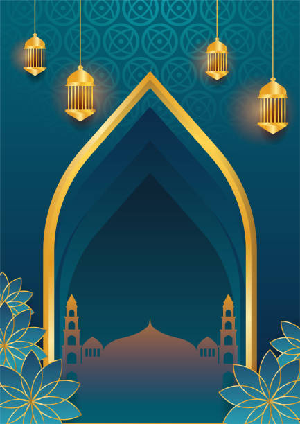 Trendy islamic poster background with mosque, arabic pattern, lantern, moon, and crescent. Can be used for greeting card, poster, banner, invitation, brochure, ramadan, eid, adha, iftar invitation. Trendy islamic poster background with mosque, arabic pattern, lantern, moon, and crescent. Can be used for greeting card, poster, banner, invitation, brochure, ramadan, eid, adha, iftar invitation. eid al adha calligraphy stock illustrations