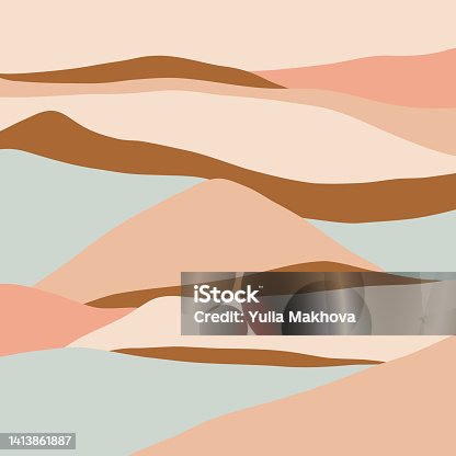 istock Trendy minimalist abstract Landscape illustrations. Hand drawn modern art poster. Flat design. 1413861887