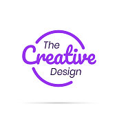 Purple trendy badge (The Creative Design) with shadow, isolated on a white background. Elements for your design, with space for your text. Vector Illustration (EPS10, well layered and grouped). Easy to edit, manipulate, resize or colorize.