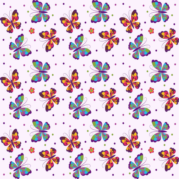 Trendy seamless butterfly pattern. Fabric design with simple flowers. Trendy seamless butterfly pattern. Fabric design with simple flowers. pink monarch butterfly stock illustrations