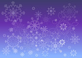 Trendy vector winter New Year holiday illustration of falling snowflakes against the night sky