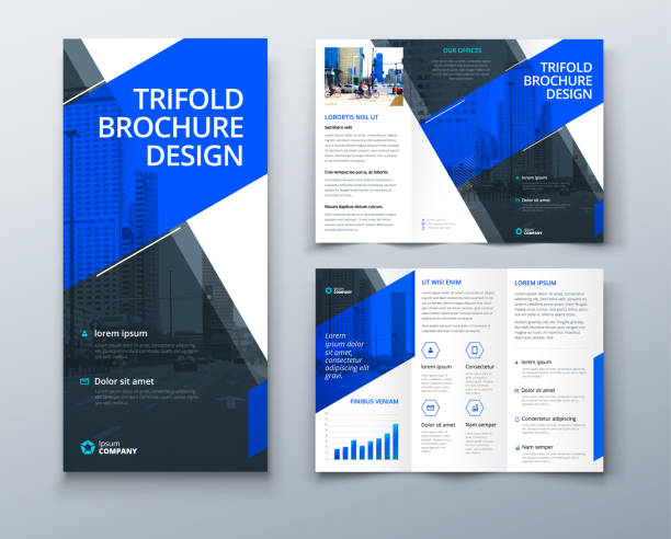 Tri fold brochure design with line shapes, corporate business template for tri fold flyer. Creative concept folded flyer or brochure. Tri fold brochure design with line shapes, corporate business template for tri fold flyer. Creative concept folded flyer or brochure folded stock illustrations