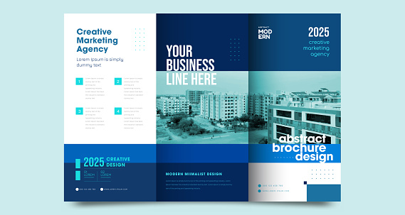Tri fold brochure design with line shapes, corporate business template for tri fold flyer.
