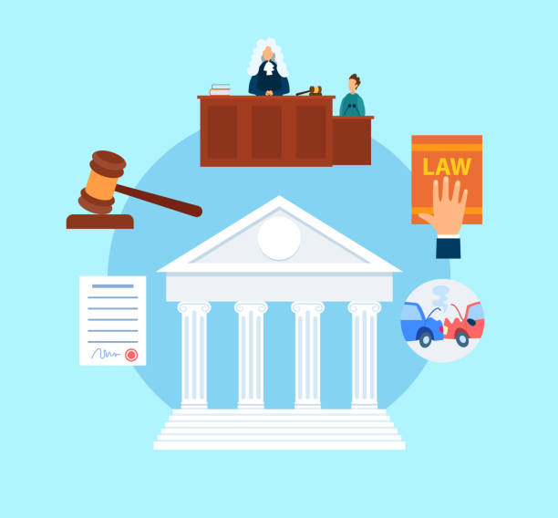 Trial Procedure Symbols Flat Vector Illustration Trial Procedure Symbols Flat Vector Illustration. Magistrate in Court Cartoon Character. Witness Testimony. Lawyer, Attorney Hand on Legal Book. Auto, Life, Property Insurance. Supreme Courthouse supreme court stock illustrations
