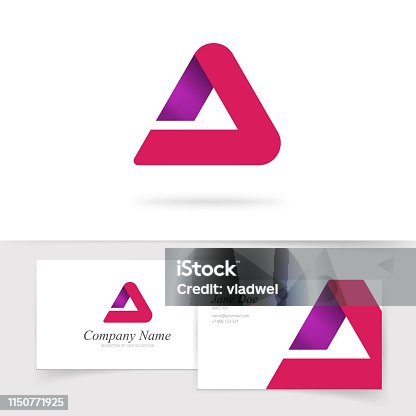 istock Triangle abstract vector logo, red gradient logotype isolated, modern trendy geometry elegant rounded symbol with business card template clipart 1150771925