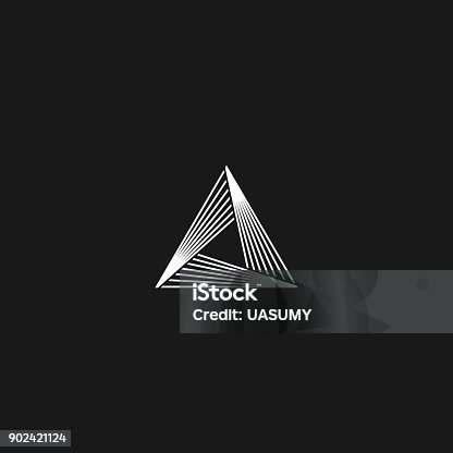 istock Triangle  linear infinity geometric pyramid shape, black and white overlapping thin lines hipster monogram minimal style infinite icon 902421124