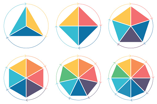 Triangle, square, pentagon, hexagon, heptagon, octagon for infographics.