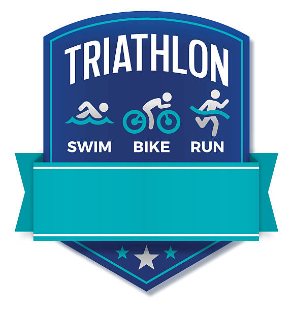 Triathlon Badge Triathlon Badge concept with space for your content. EPS 10 file. Transparency effects used on highlight elements. triathlon stock illustrations