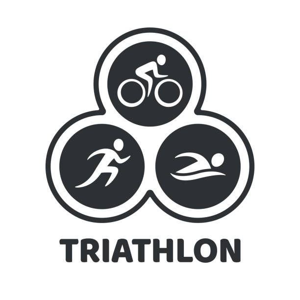 Triathlon event illustration Triathlon event illustration. Swim, run and bike icons in simple modern style. Isolated vector symbol. triathlon stock illustrations