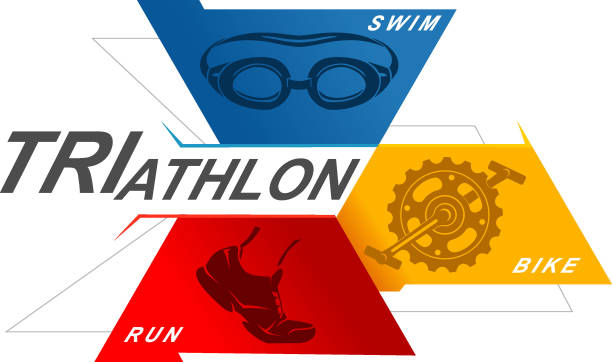 Triathlon Geometric Symbol Isolated vector illustration of three sports event, swimming, running, biking competition triathlon stock illustrations