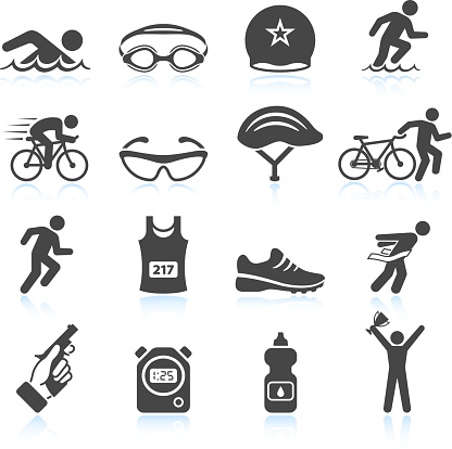 Triathlon sport event iron man vector icon set