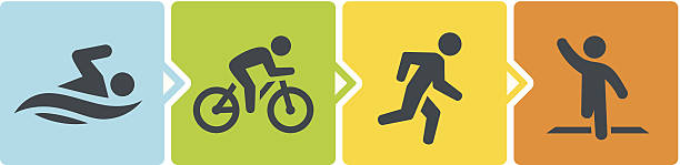 Triathlon Stages Stages of a Triathlon from swimming to biking to running to finish. triathlon stock illustrations