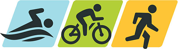 Triathlon Symbol Triathlon icons representing swimming, biking and running. Global colors used. triathlon stock illustrations