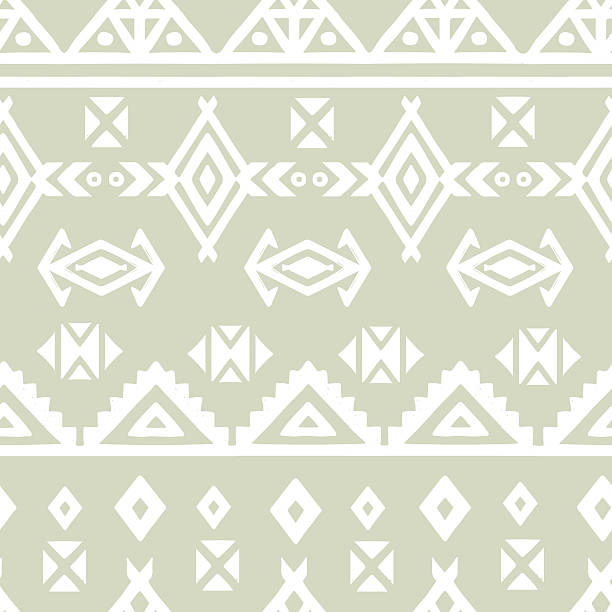 Tribal art ethnic seamless pattern Tribal art ethnic borders seamless pattern. Aztec light repeating background texture, geometric shapes, triangles, lines in gray and white. Fabric swatch, cloth design, wallpaper - vector artwork southwest usa stock illustrations