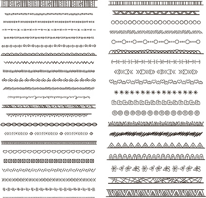 Tribal borders illustrations in boho style. Vector collection isolate. Hand drawn pictures