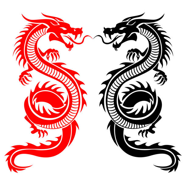 Tribal dragon tattoo vector art illustration