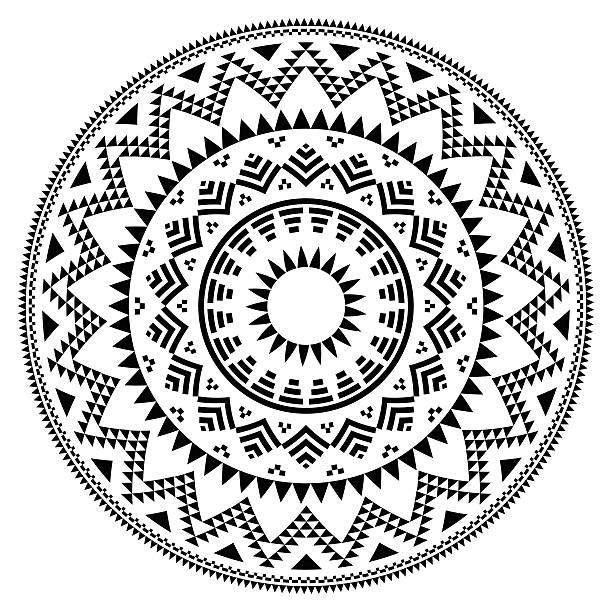 Tribal folk Aztec geometric pattern in circle Vector round pattern in black and white isolated on white  south american culture stock illustrations