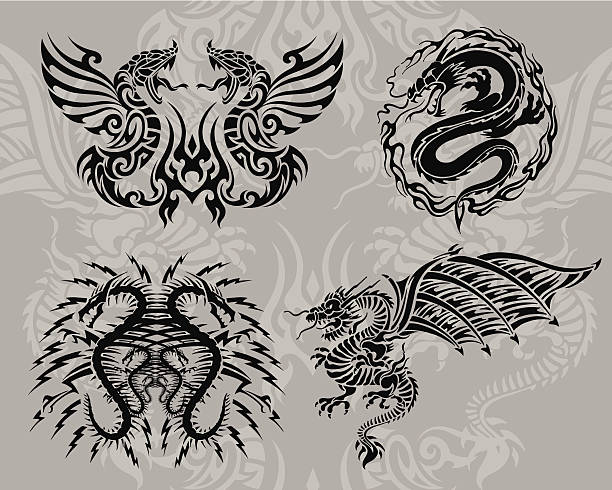 tribal icon set tribal illustrated icon set snakes tattoos stock illustrations