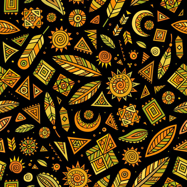 Tribal native ethnic seamless pattern Tribal abstract native ethnic vector seamless pattern african warrior symbols drawing stock illustrations