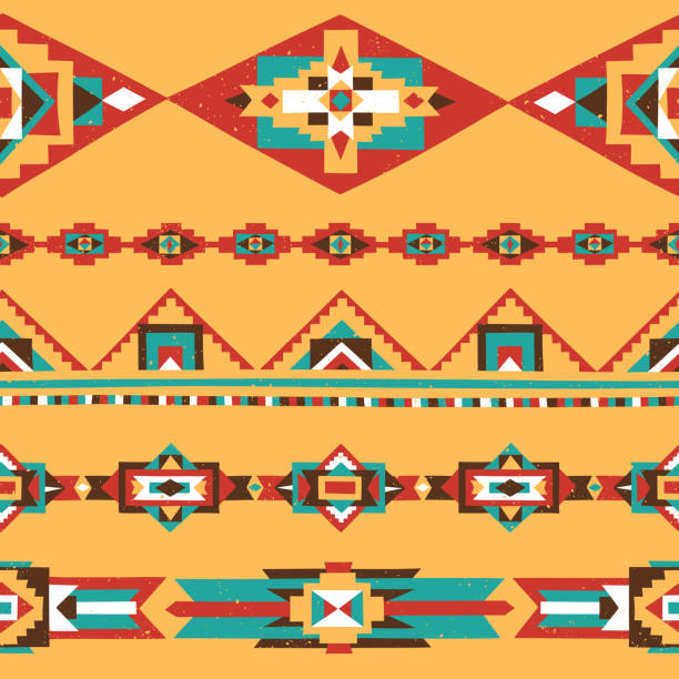 Tribal Ornamental Borders Colorful textured decorative borders as traditional Native American ornaments. indigenous north american culture stock illustrations