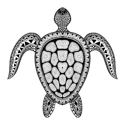 Tribal stylized turtle. Hand Drawn aquatic doodle vect