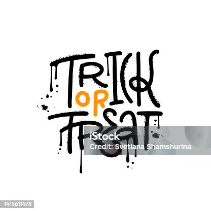 istock Trick or treat - yrnab graffiti lettering for Halloween T shirt design in grunge street art style. Textured Vector illustration for clothes, greeting card, poster, and mug design. 1415611478