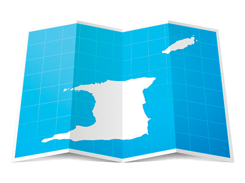 Trinidad and Tobago Map folded, isolated on white Background