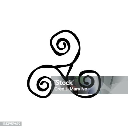 istock Triskelion or Triskele spiral triangle hand drawn shabby symbol. 1313959679