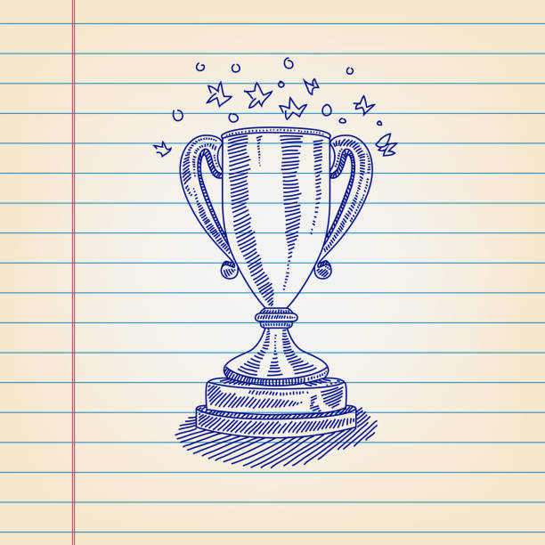 Trophy Drawing on Lined paper vector art illustration