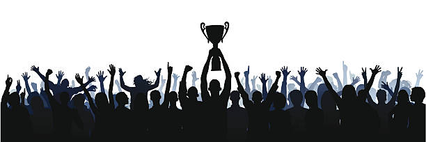 Trophy (61 Complete People, Clipping Path Hides the Legs) There are 61 highly detailed unique people in this image. Each person is complete (a clipping path hides the legs). This image is seamless.  success silhouettes stock illustrations
