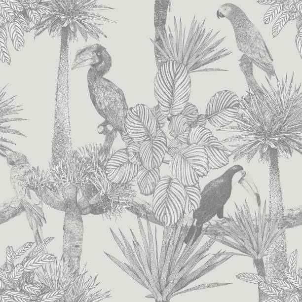 Tropical Birds and Palm Tree Seamless Repeat Vector seamless repeat. All colors are layered and grouped separately.
Icons are available in more detail and in stroke form from my iStock folio. Easily editable. forest drawings stock illustrations