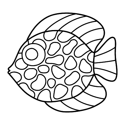 Tropical Discus fish coloring page for children stock vector illustration