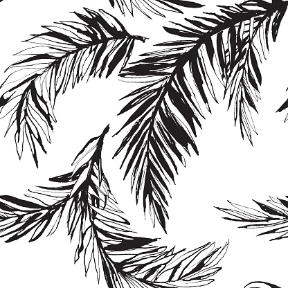 Tropical jungle floral seamless  pattern background with palm