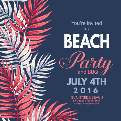 Tropical Leaves Background Beach Party Invitation