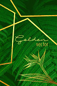 Tropical Leaves with Gold Lines, Abstract Background. Gold Shiny Grunge Texture. Metallic Golden Texture Design Element for Greeting Cards and Labels, Abstract Background.
