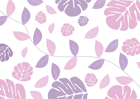 葉のトロピカルパープルとピンクのパステルカラーは白の背景をシームレスにパターン壁紙背景ベクトルイラスト イラストレーションのベクターアート素材や画像を多数ご用意 Istock
