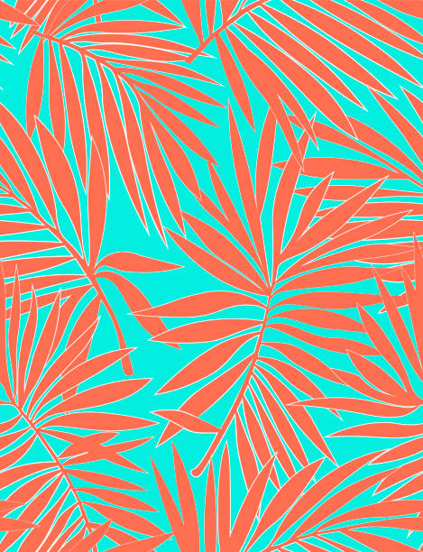 Tropical seamless pattern with exotic palm leaves. Vector illustration. Nature seamless pattern. Hand drawn abstract tropical summer background : palm tree leaves in silhouette, line art. Flat jungle prints. Tropical seamless pattern with exotic palm leaves. Vector illustration. Nature seamless pattern. Hand drawn abstract tropical summer background : palm tree leaves in silhouette, line art. Flat jungle prints. beach designs stock illustrations