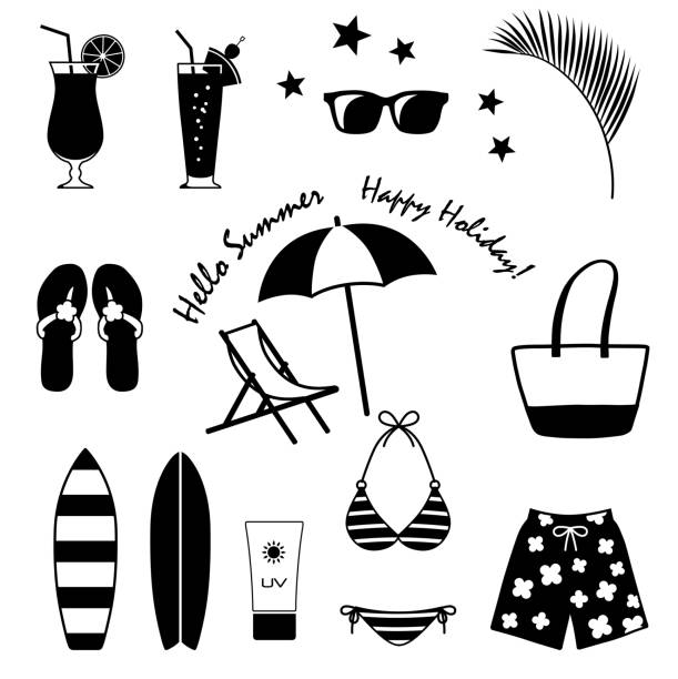 Tropical summer vacation icon set Tropical summer vacation icon set cocktail clipart stock illustrations