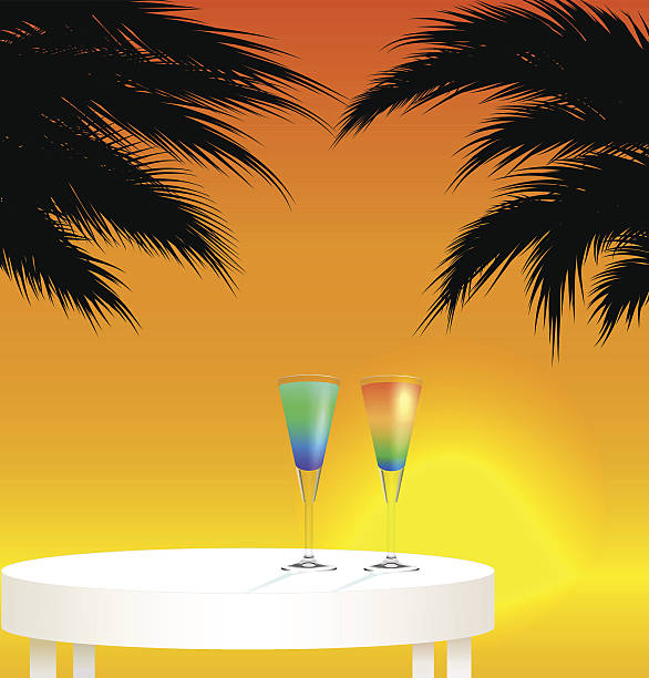 stockillustraties, clipart, cartoons en iconen met tropical trip - sunset dining