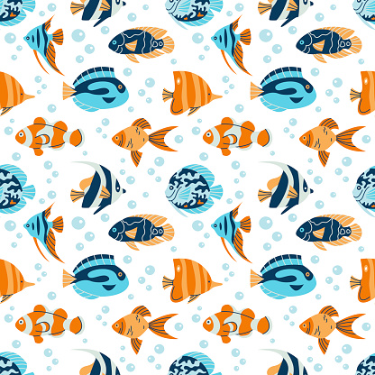 Tropical underwater fauna seamless pattern vector illustration.