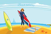 stock-vector-summer-holiday-sunset-beach-scene-tropical-paradise-vacation-on-coast-surfboards-on-sand-vector