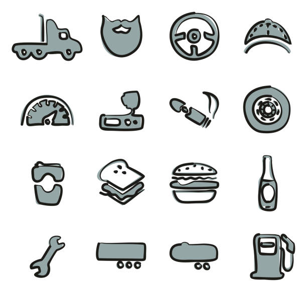 Truck Driver Icons Freehand 2 Color This image is a vector illustration and can be scaled to any size without loss of resolution. ham radio stock illustrations